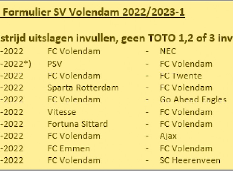De toto is er ( voor de leden ) weer. Ga naar de toto pagina